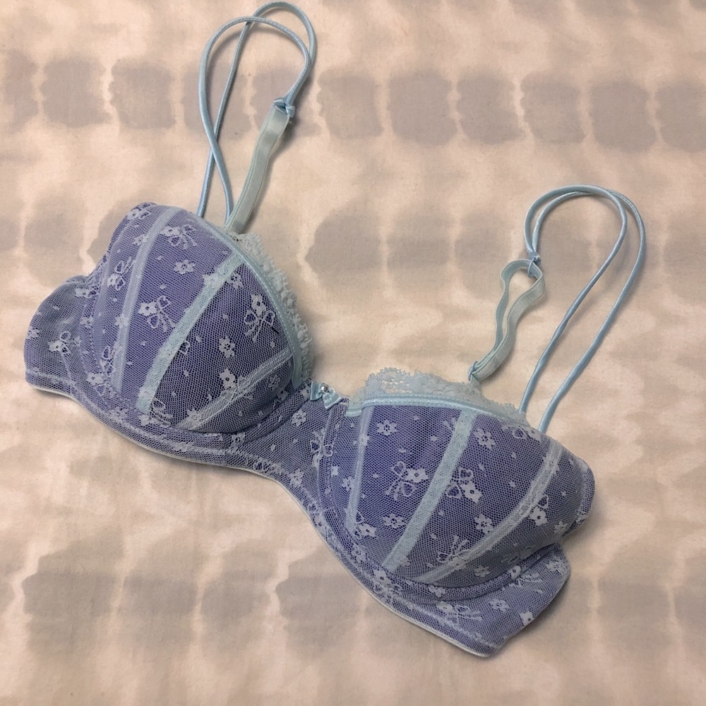 Baby blue Cassandra Intimates lace corset style bra with bow detail - 32B